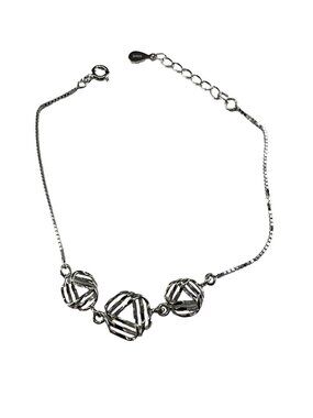 925 Sterling Silver Filigree Flower Bracelet Dainty Box Chain 160mm, 2.42g